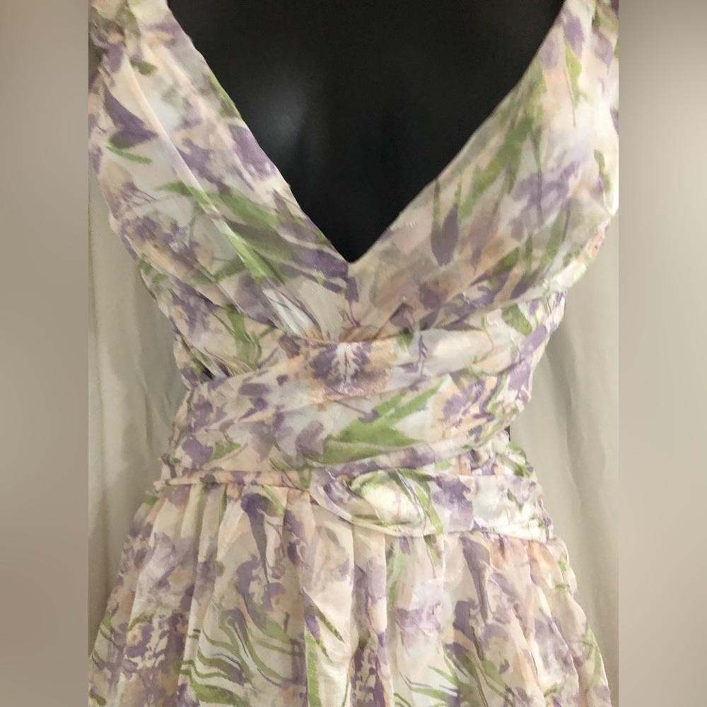 Ethereal ruffled shoulder sweetheart neckline cutout
layered maxi dress size XS - Picture 12 of 16